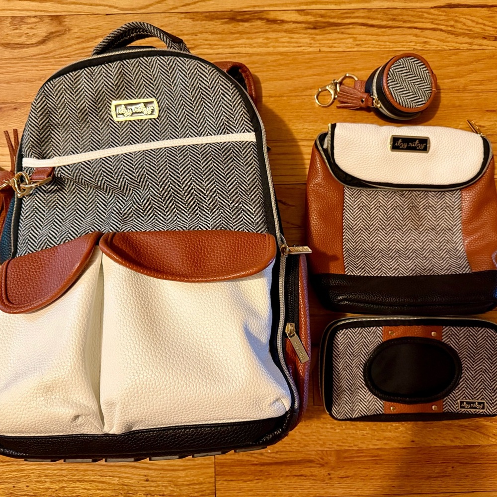 Itzy Ritzy Boss diaper bag backpack with accessories